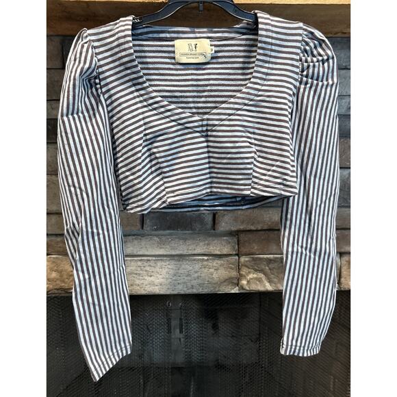 Women’s Fashion Brand Company By PENELOPE GAZIN Striped Cropped Top Bottom M *C7 - Picture 2 of 4
